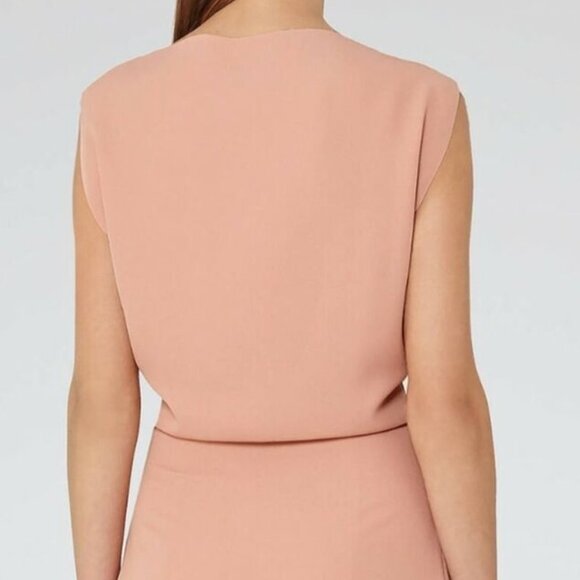 Reiss Kier boat neck lined shift dress, pink / peach / salmon, high neck, simple - Picture 2 of 11
